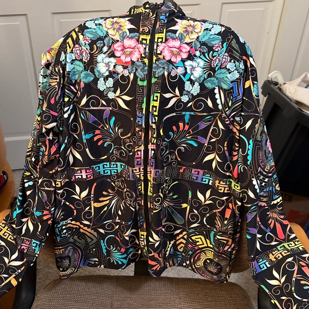 Johnny Was Black Floral Athleisure Jacket/Surf Shirt NWT